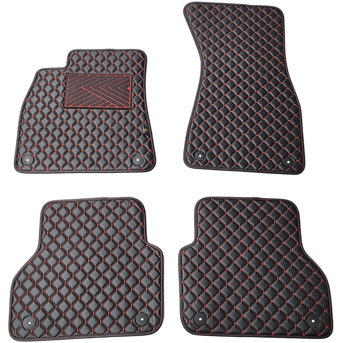 Bilmattor i konstläder QuiltyMats AUDI A7 2018-2025 (Svart / röda sömmar)