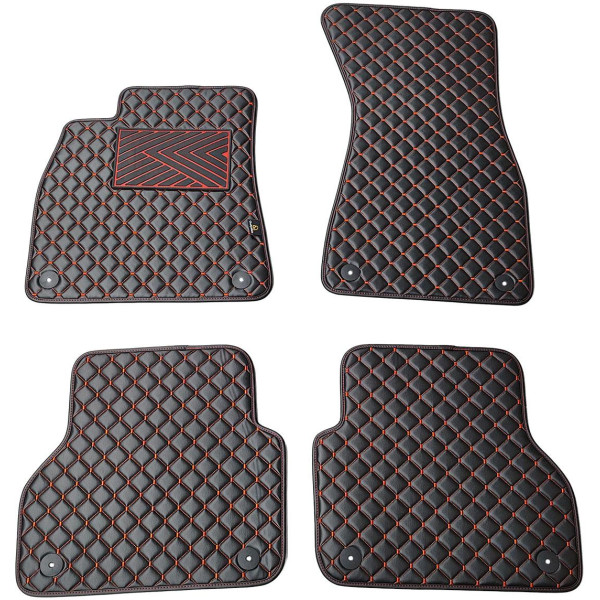 Bilmattor i konstläder QuiltyMats AUDI A7 2018-2025 (Svart / röda sömmar)