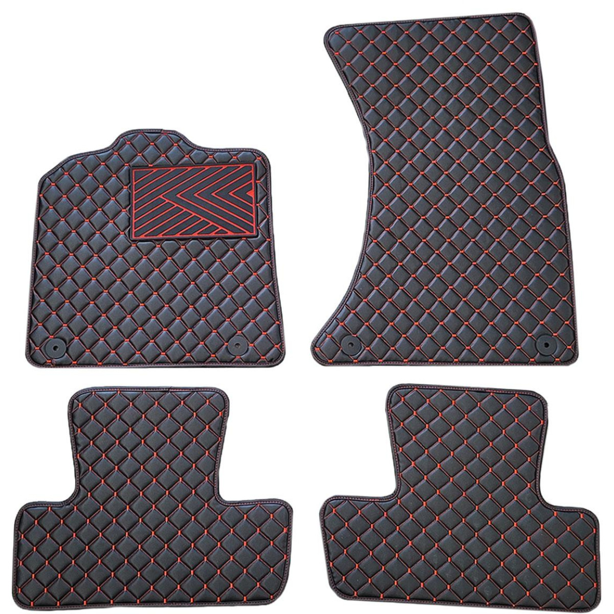 Bilmattor i konstläder QuiltyMats AUDI Q5 2008-2016 (Svart / röda sömmar)