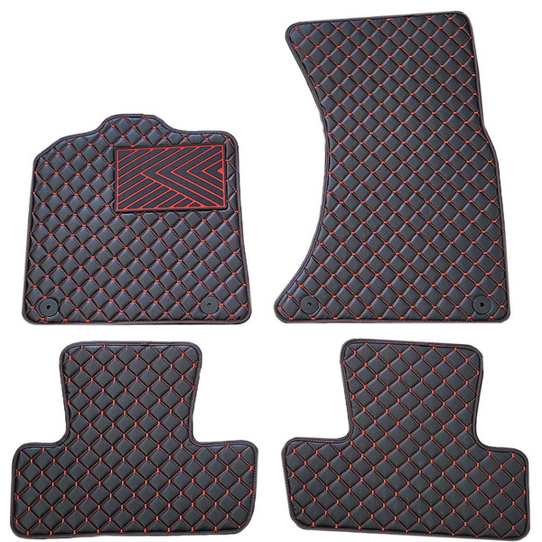 Bilmattor i konstläder QuiltyMats AUDI Q5 2008-2016 (Svart / röda sömmar)