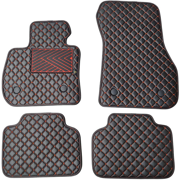 Bilmattor i konstläder QuiltyMats BMW 2 ser. 2014-2021 (F45) (Svart / röda sömmar)