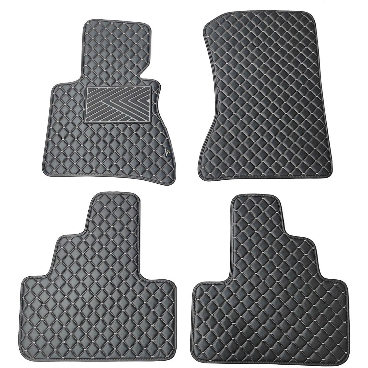 Bilmattor i konstläder QuiltyMats BMW X3 2003-2010 (E83) (Svart / grå sömmar)