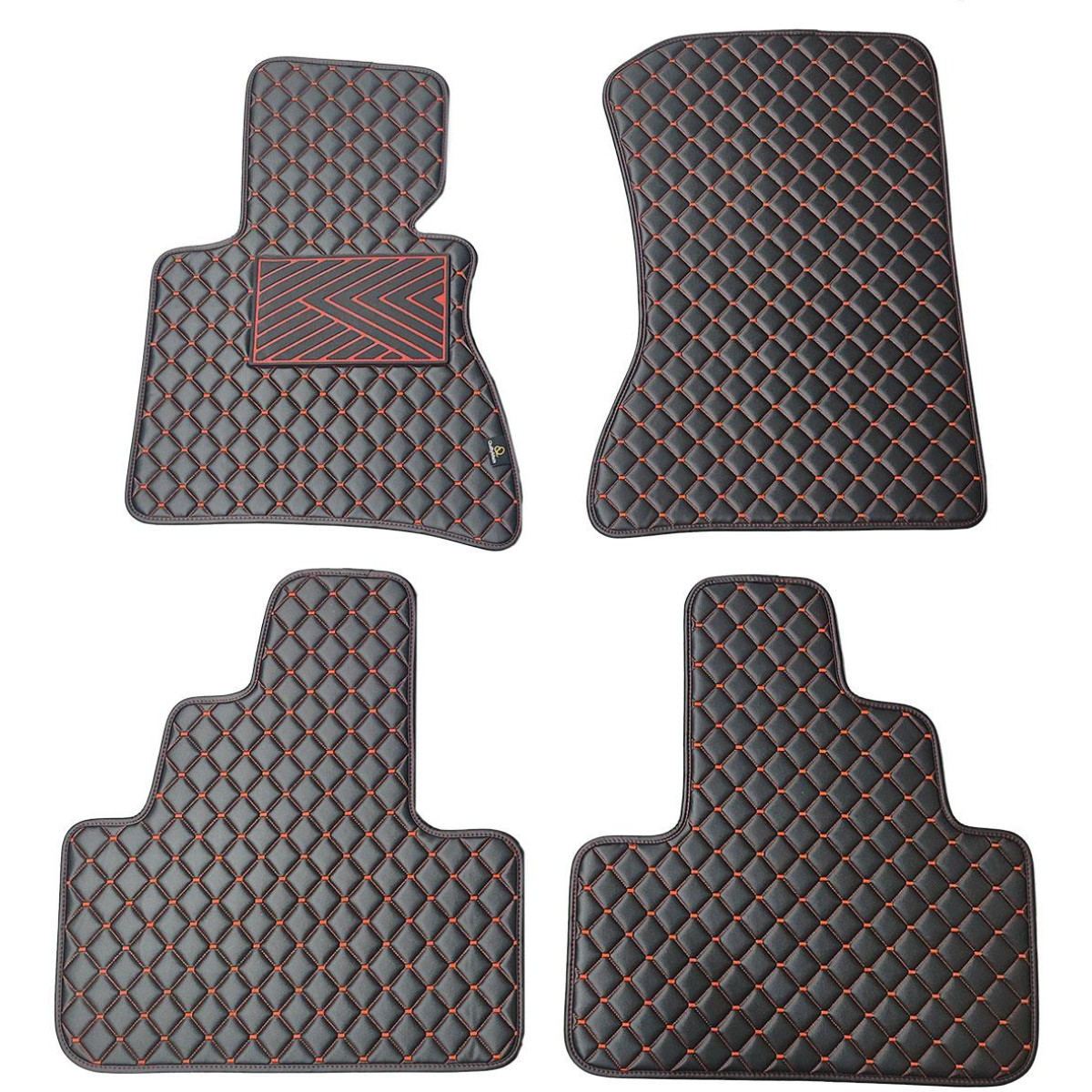 Bilmattor i konstläder QuiltyMats BMW X3 2003-2010 (E83) (Svart / röda sömmar)