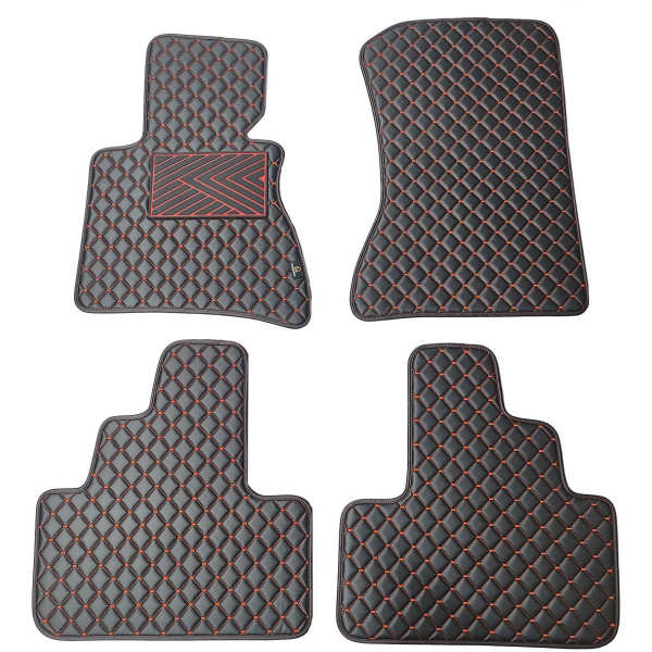 Bilmattor i konstläder QuiltyMats BMW X3 2003-2010 (E83) (Svart / röda sömmar)