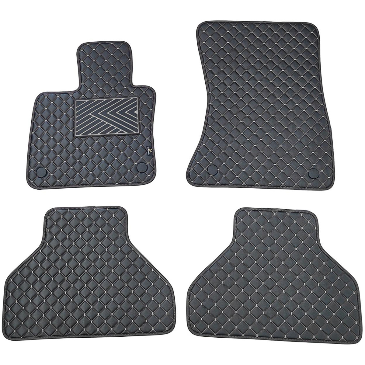 Bilmattor i konstläder QuiltyMats BMW X5 2007-2013 (E70) (Svart / grå sömmar)
