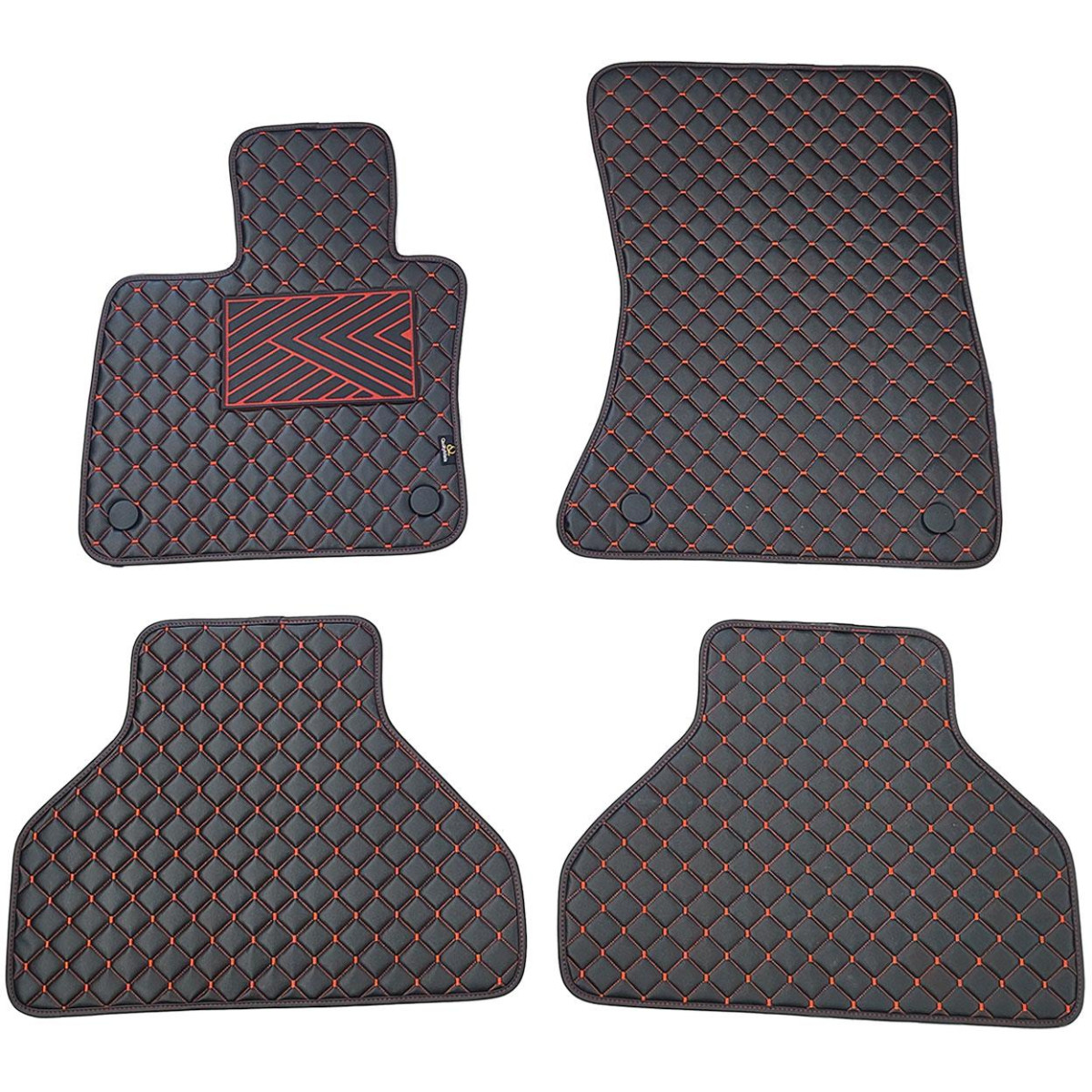 Bilmattor i konstläder QuiltyMats BMW X5 2007-2013 (E70) (Svart / röda sömmar)