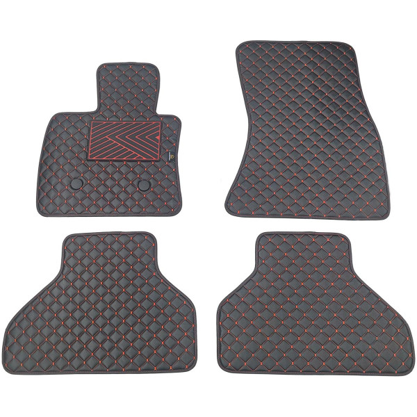 Bilmattor i konstläder QuiltyMats BMW X5 2013-2018 (F15) (Svart / röda sömmar)