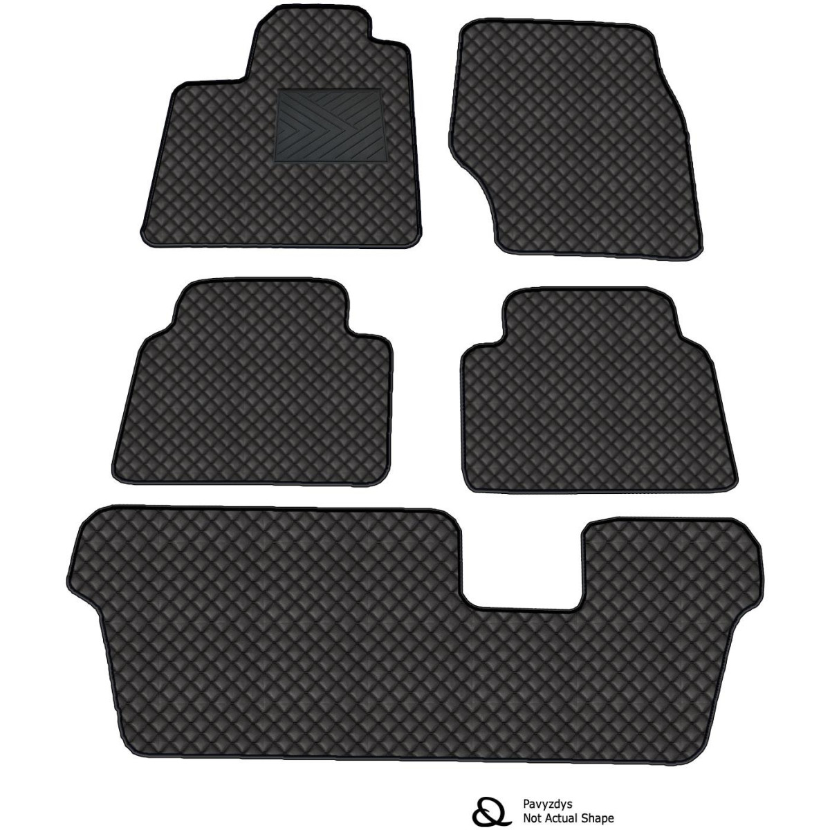 Bilmattor i konstläder QuiltyMats MAZDA 5 2008-2010 (6v., I, IIochIII eilės) (Svart / svarta sömmar)