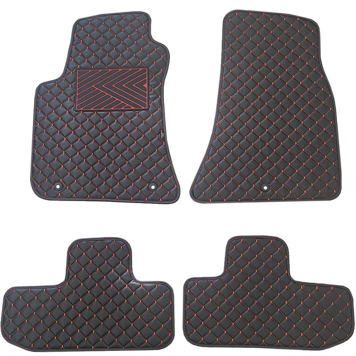 Bilmattor i konstläder QuiltyMats DODGE CHALLENGER 2008-2023 (Svart / röda sömmar)