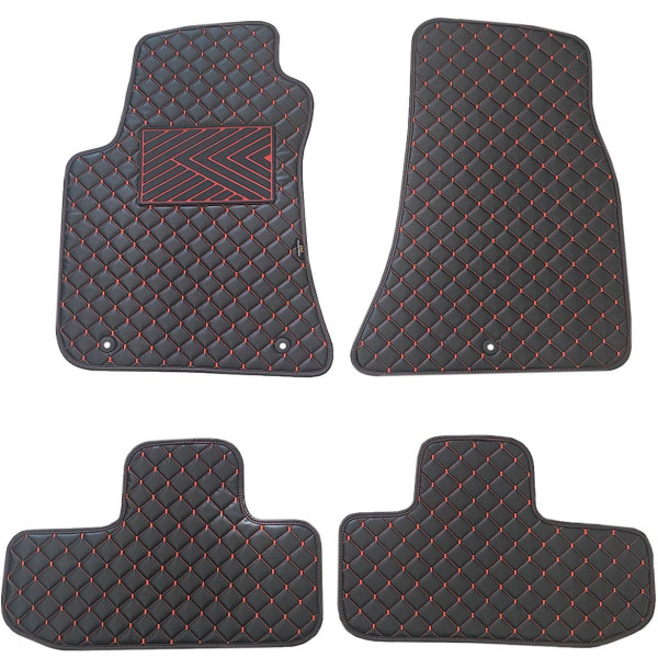 Bilmattor i konstläder QuiltyMats DODGE CHALLENGER 2008-2023 (Svart / röda sömmar)