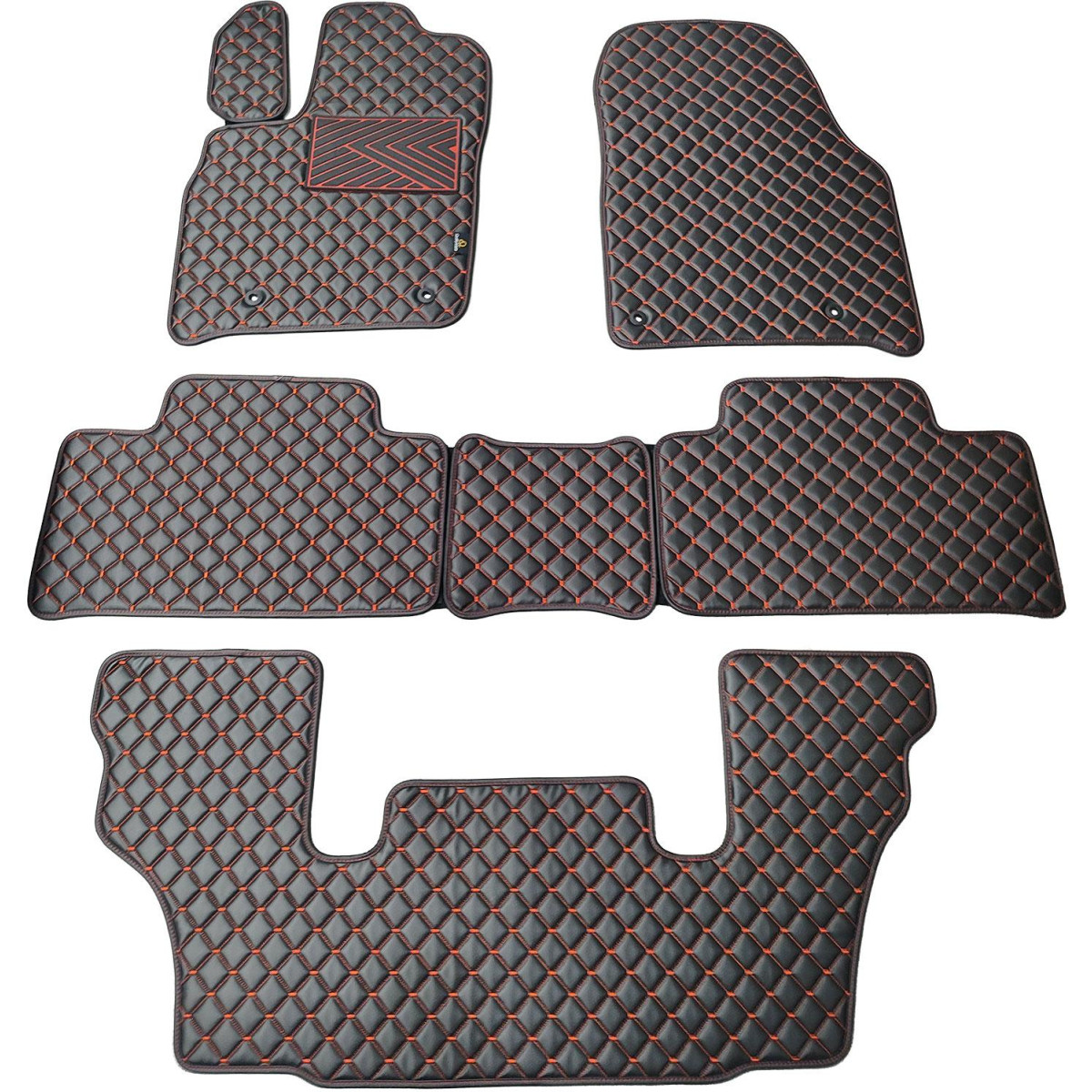 Bilmattor i konstläder QuiltyMats DODGE DURANGO från 2011 (I, IIochIII eilės 6v.) (Svart / röda sömmar)