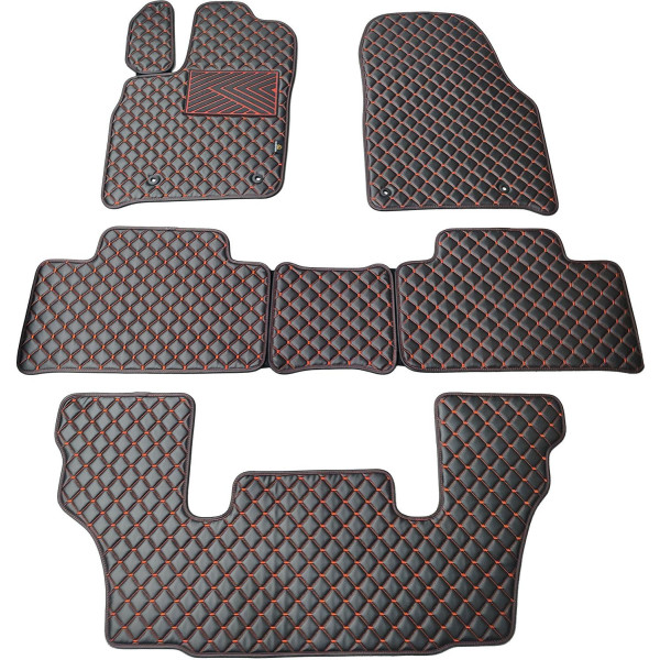 Bilmattor i konstläder QuiltyMats DODGE DURANGO från 2011 (I, IIochIII eilės 6v.) (Svart / röda sömmar)