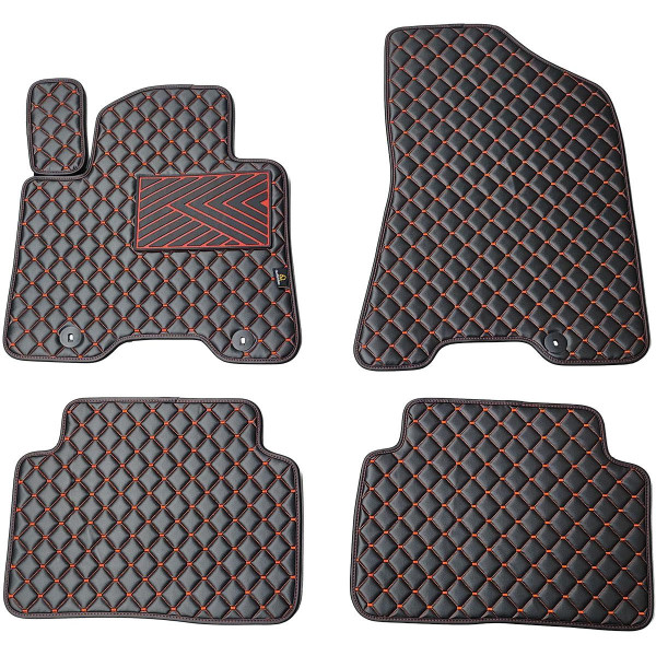 Bilmattor i konstläder QuiltyMats HYUNDAI TUCSON 2015-2021 (3 karta TL) (Svart / röda sömmar)