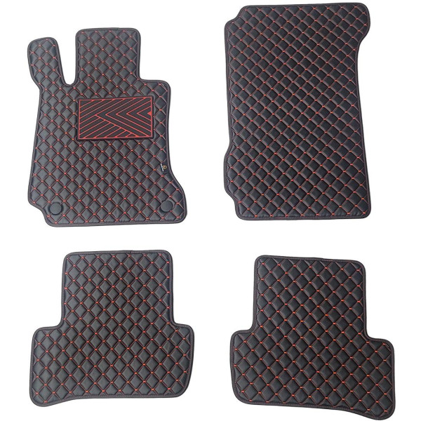 Bilmattor i konstläder QuiltyMats MERCEDES-BENZ C-class W204 2007-2014 (Svart / röda sömmar)
