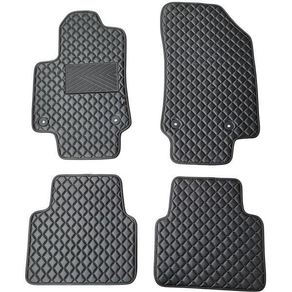 Bilmattor i konstläder QuiltyMats OPEL CROSSLAND X 2017-2024 (Svart / svarta sömmar)
