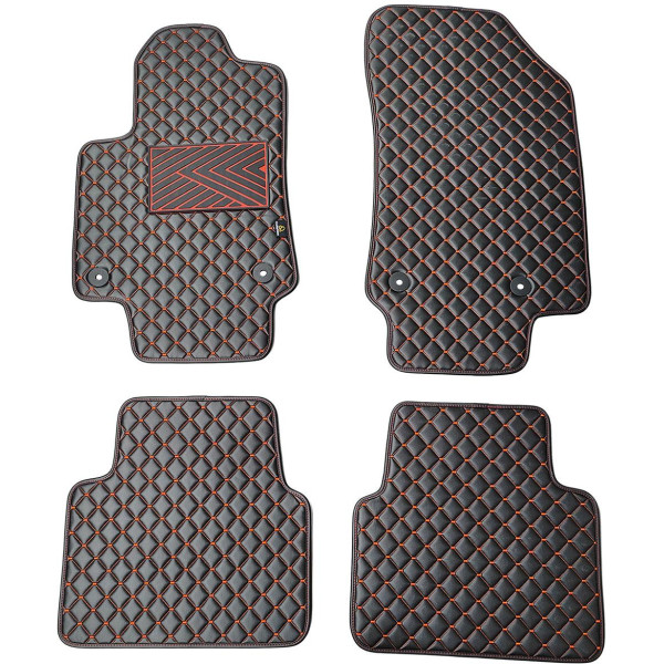 Bilmattor i konstläder QuiltyMats OPEL CROSSLAND X 2017-2024 (Svart / röda sömmar)