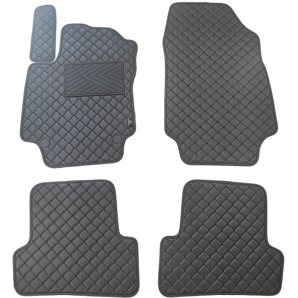 Bilmattor i konstläder QuiltyMats RENAULT CAPTUR 2013-2018 (Svart / svarta sömmar)
