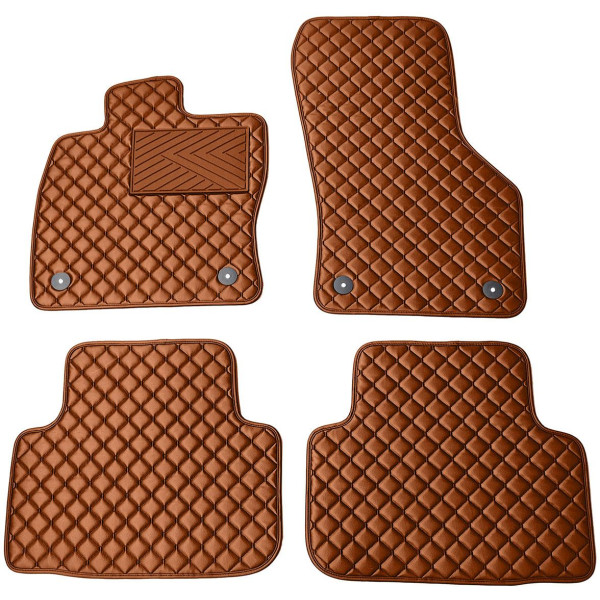 Bilmattor i konstläder QuiltyMats SKODA OCTAVIA 2013-2020 (Brun / bruna sömmar)