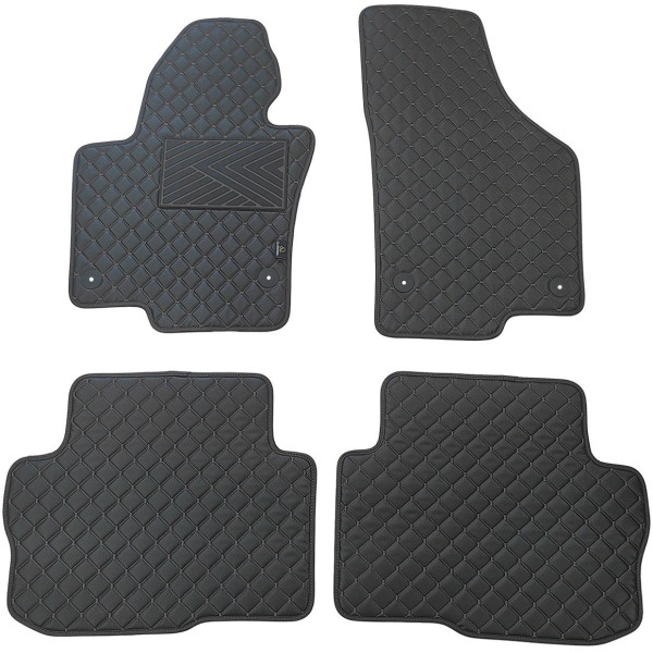 Bilmattor i konstläder QuiltyMats SKODA SUPERB 2008-2015 (Svart / svarta sömmar)