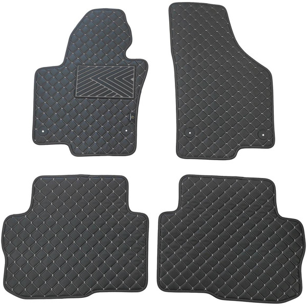 Bilmattor i konstläder QuiltyMats SKODA SUPERB 2008-2015 (Svart / grå sömmar)