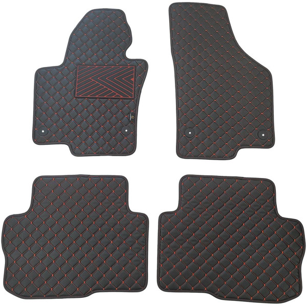 Bilmattor i konstläder QuiltyMats SKODA SUPERB 2008-2015 (Svart / röda sömmar)