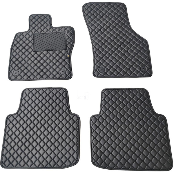 Bilmattor i konstläder QuiltyMats SKODA SUPERB 2015-2023 (Svart / svarta sömmar)