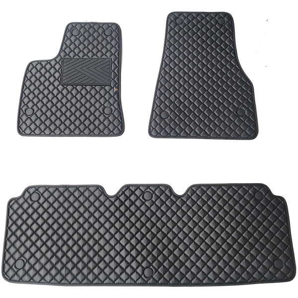 Bilmattor i konstläder QuiltyMats TESLA MODEL S 2012-2026 (Svart / svarta sömmar)