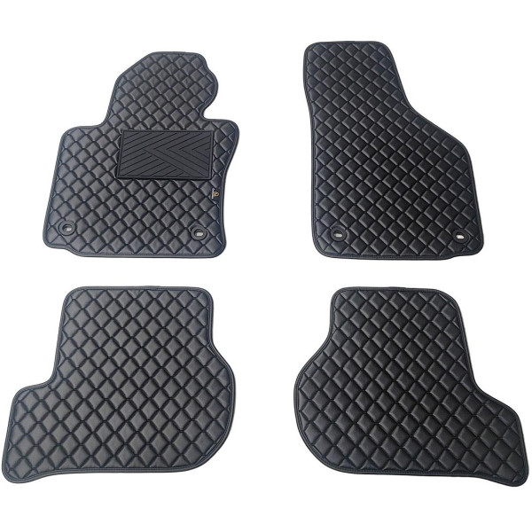 Bilmattor i konstläder QuiltyMats VOLKSWAGEN GOLF 2003-2009 (Svart / svarta sömmar)