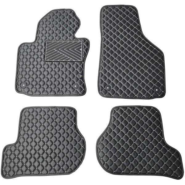 Bilmattor i konstläder QuiltyMats VOLKSWAGEN GOLF 2003-2009 (Svart / grå sömmar)