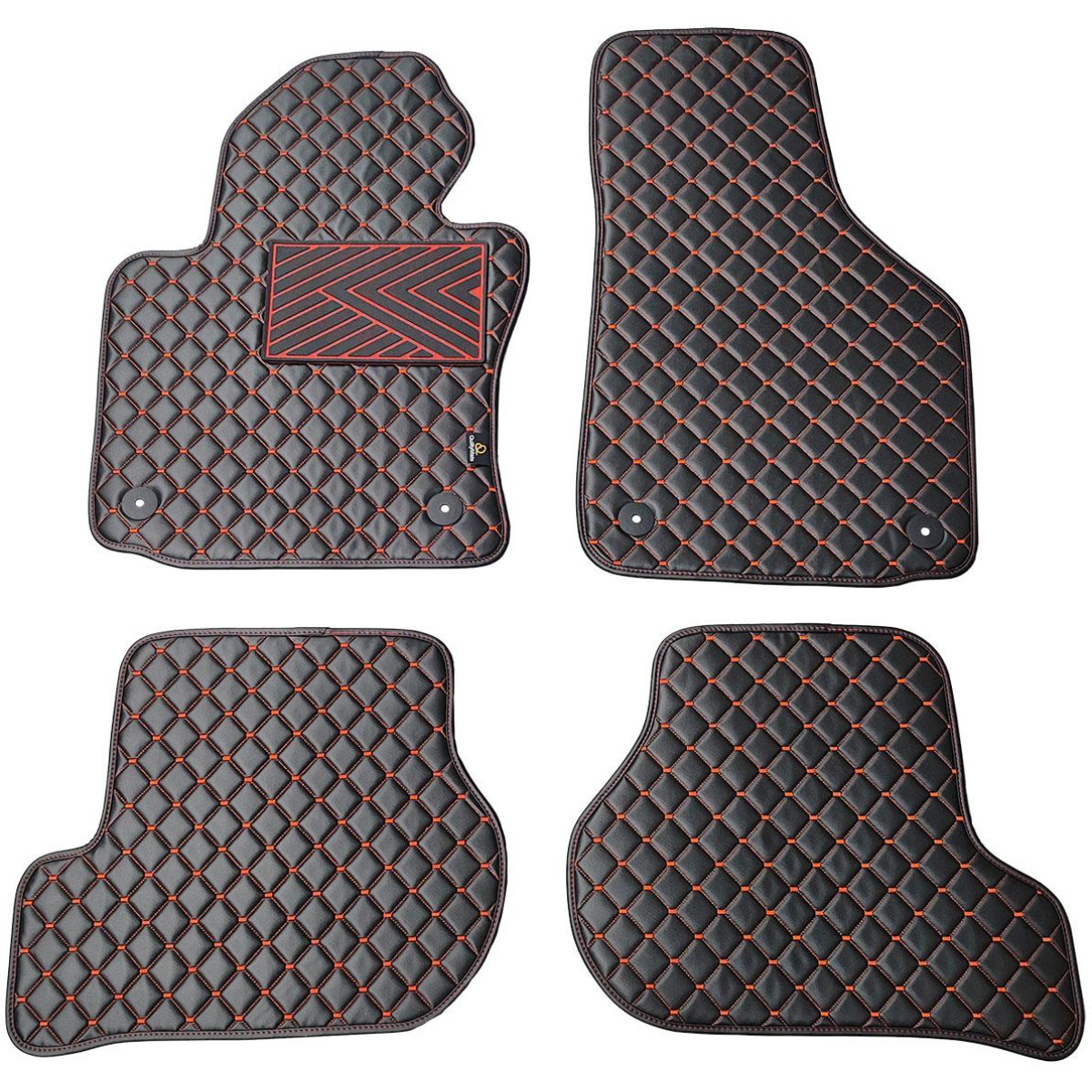 Bilmattor i konstläder QuiltyMats VOLKSWAGEN GOLF 2003-2009 (Svart / röda sömmar)
