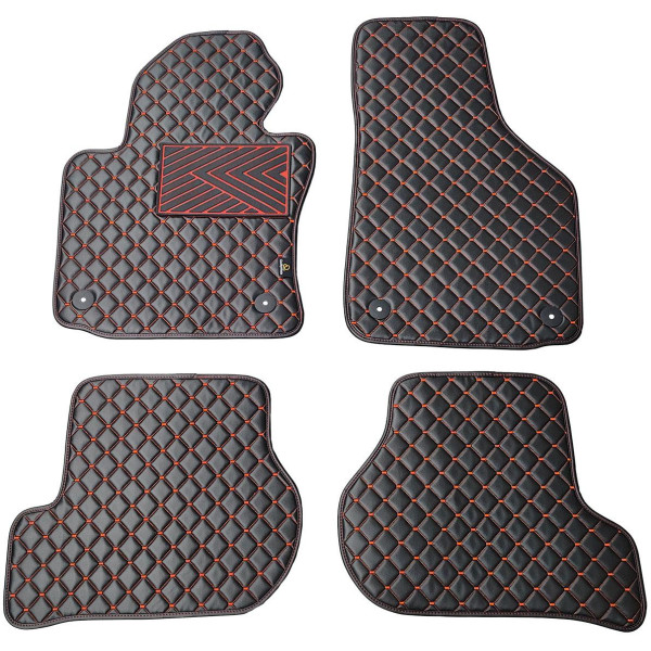 Bilmattor i konstläder QuiltyMats VOLKSWAGEN GOLF 2003-2009 (Svart / röda sömmar)