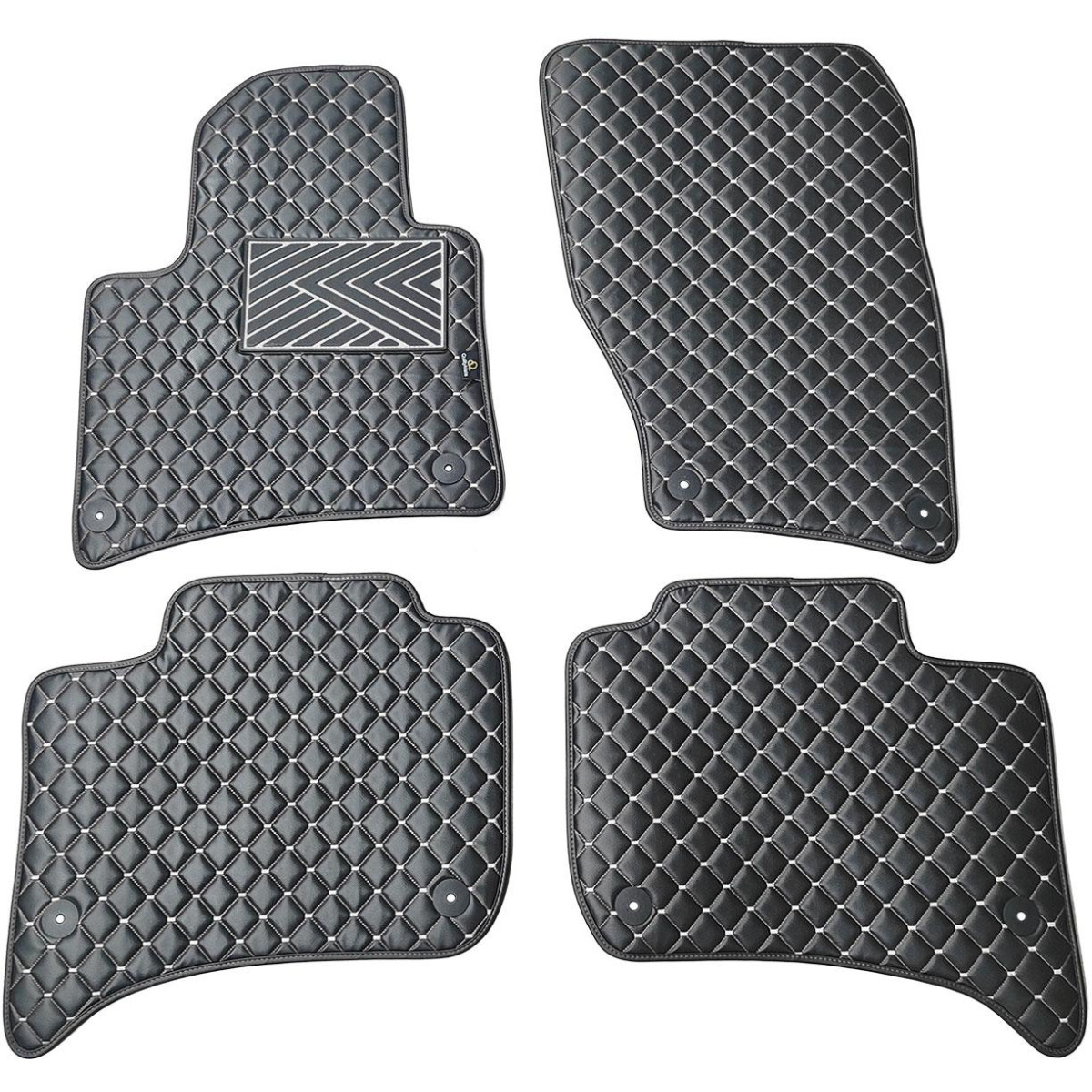 Bilmattor i konstläder QuiltyMats VOLKSWAGEN TOUAREG 2010-2018 (Svart / grå sömmar)