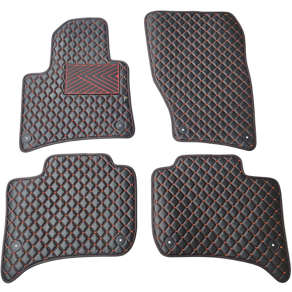 Bilmattor i konstläder QuiltyMats VOLKSWAGEN TOUAREG 2010-2018 (Svart / röda sömmar)
