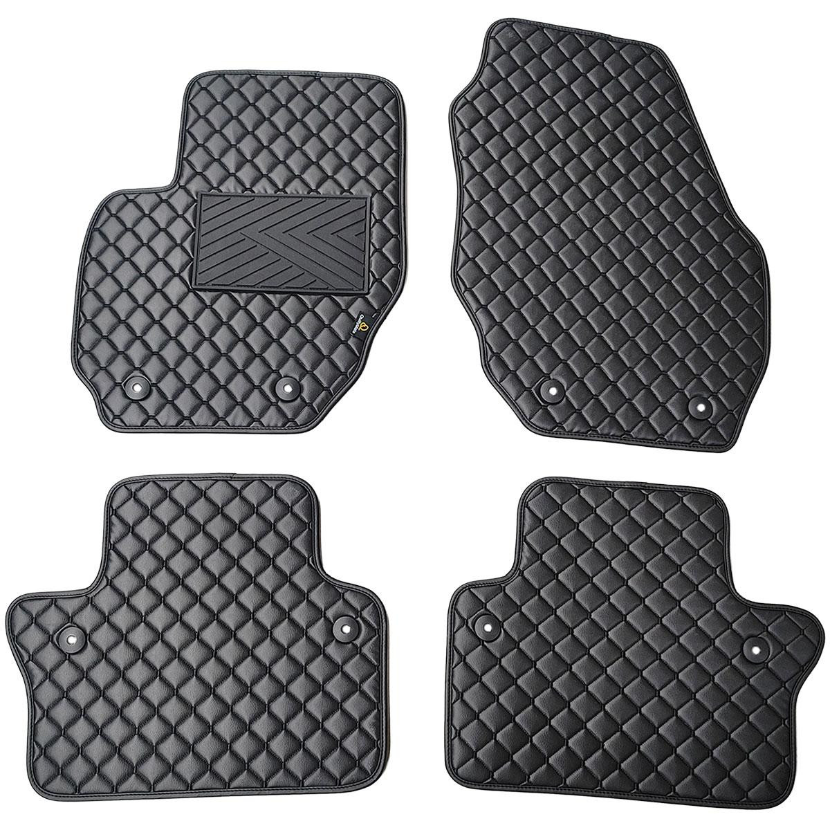 Bilmattor i konstläder QuiltyMats VOLVO S80 2006-2016 (Svart / svarta sömmar)