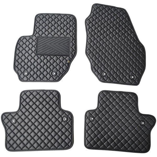Bilmattor i konstläder QuiltyMats VOLVO S80 2006-2016 (Svart / svarta sömmar)