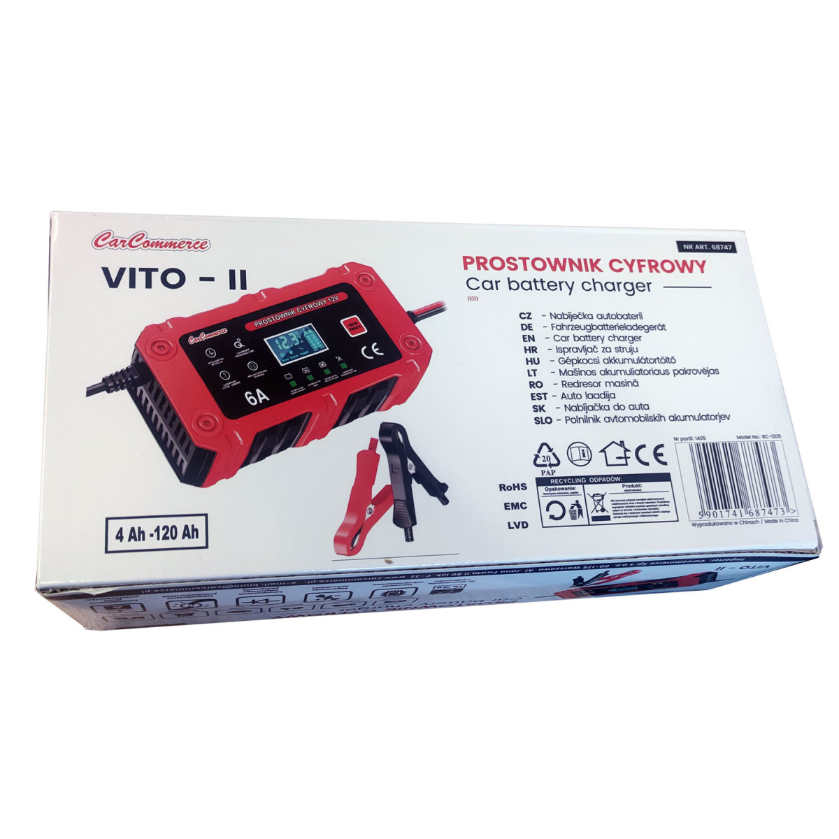 Digital batteriladdare, 12 V, 6 A, LiFePO4 / AGM / GEL, BC-1206