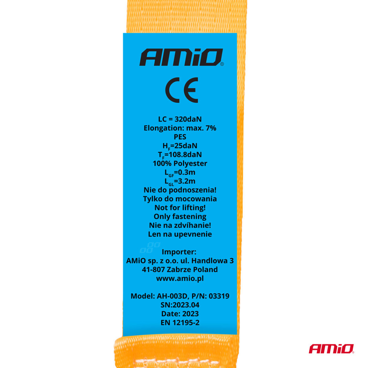Lastsurrningsband med automatisk upprullare 640/320 kg, 3,5 mx 25 mm, J-TYPE AMIO-03319