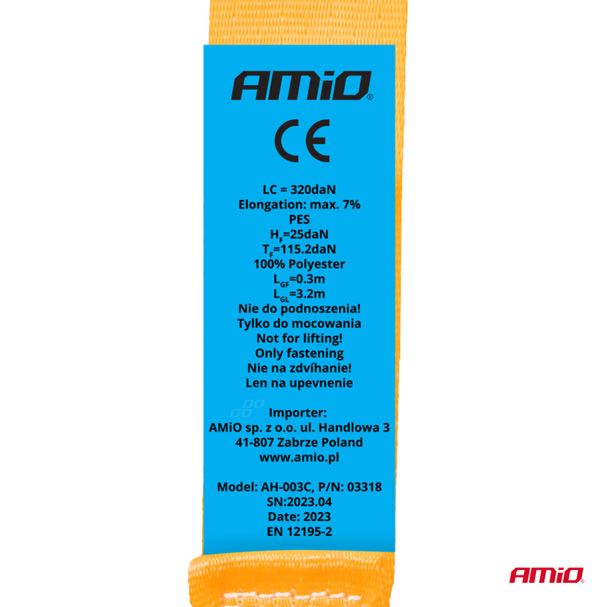 Lastsurrningsband med automatisk upprullare 640/320 kg, 3,5 mx 25 mm, S-TYPE AMIO-03318