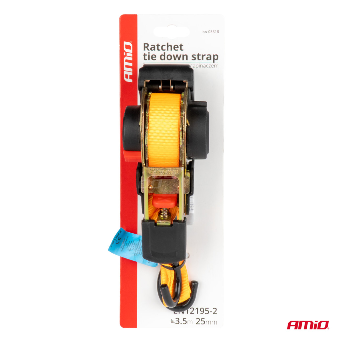 Lastsurrningsband med automatisk upprullare 640/320 kg, 3,5 mx 25 mm, S-TYPE AMIO-03318