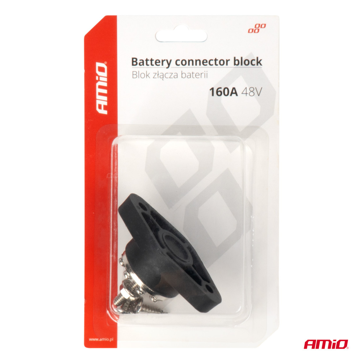 Batterikontaktfördelningsblock 8 kontakter, Samlingsskena upp till 48V 160A, AMIO-03807