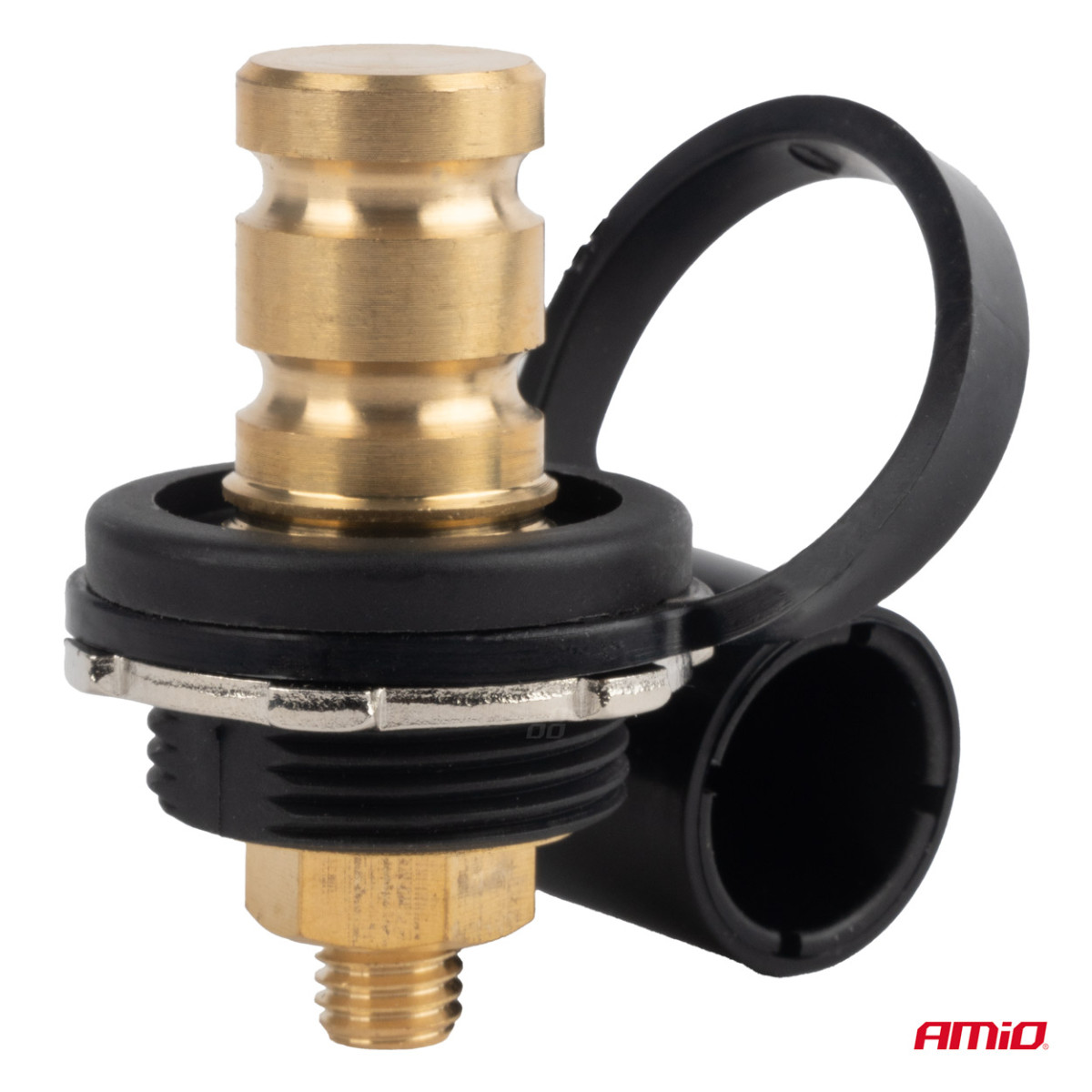 Svart negativ batteriströmkontakt med lock 3/8 M10 12/24/48V 250A, AMIO-03813