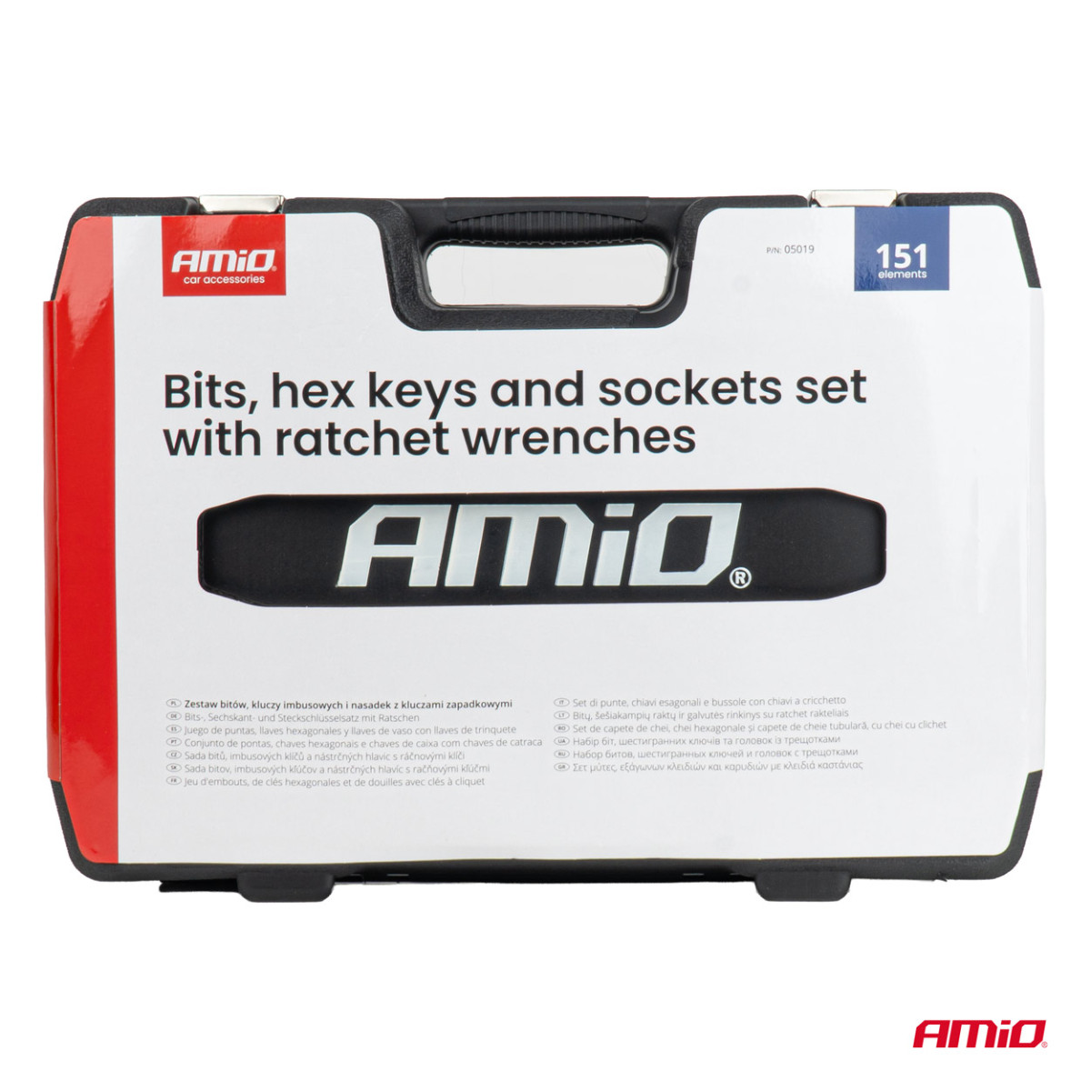 Bits-, insexnyckel- och hylssats med spärrskaft, 151 st., AMIO-05019