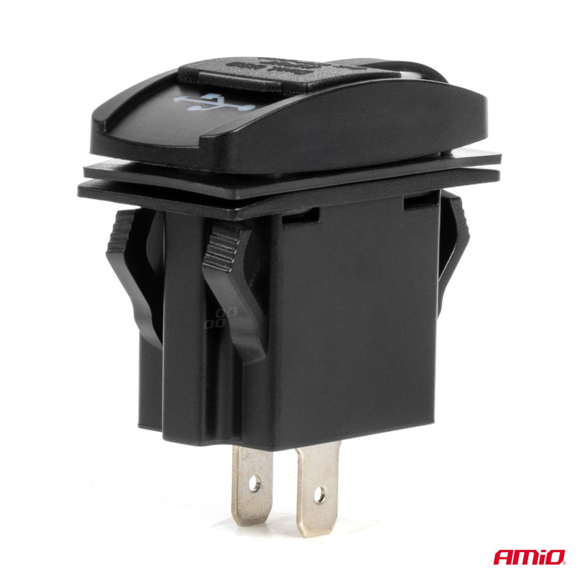 Vattentät telefonladdare med röd LED-belysning, 2xUSB 12/24V AMIO-04228