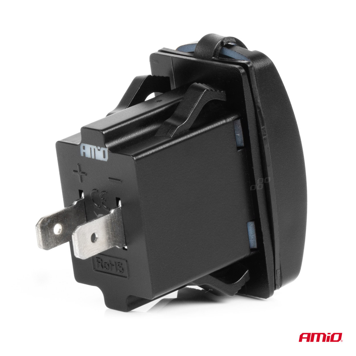 Vattentät telefonladdare med röd LED-belysning, USB + USB C QC3.0 12/24V AMIO-04229