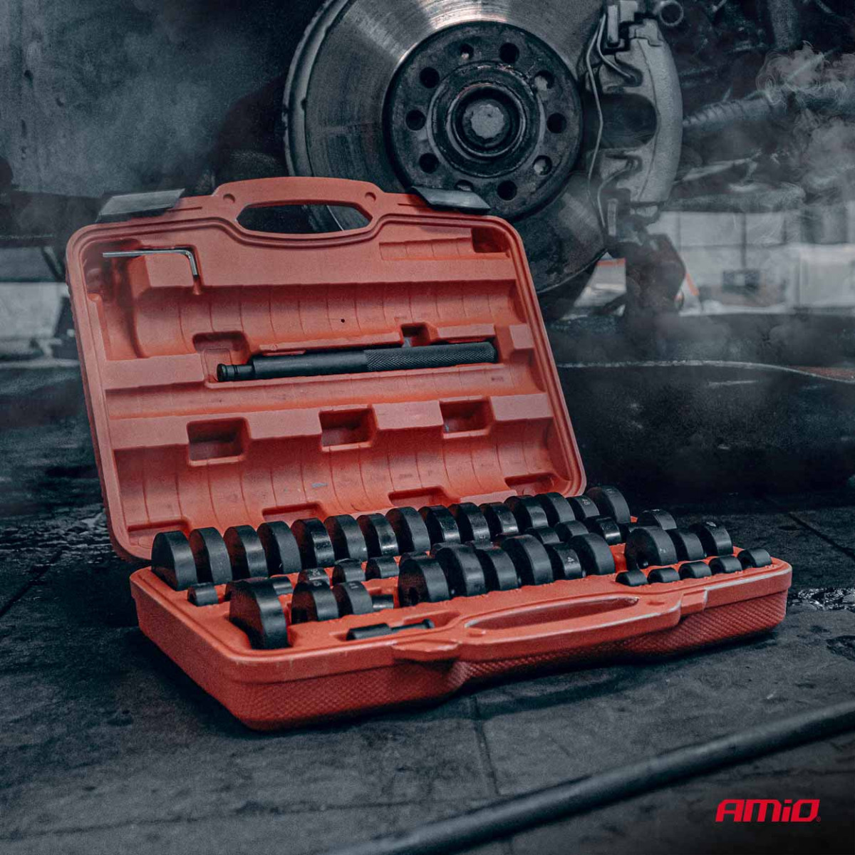 Verktygssats för montering och demontering av bussningar, lager och tätningar, 52 delar. AMIO-04771