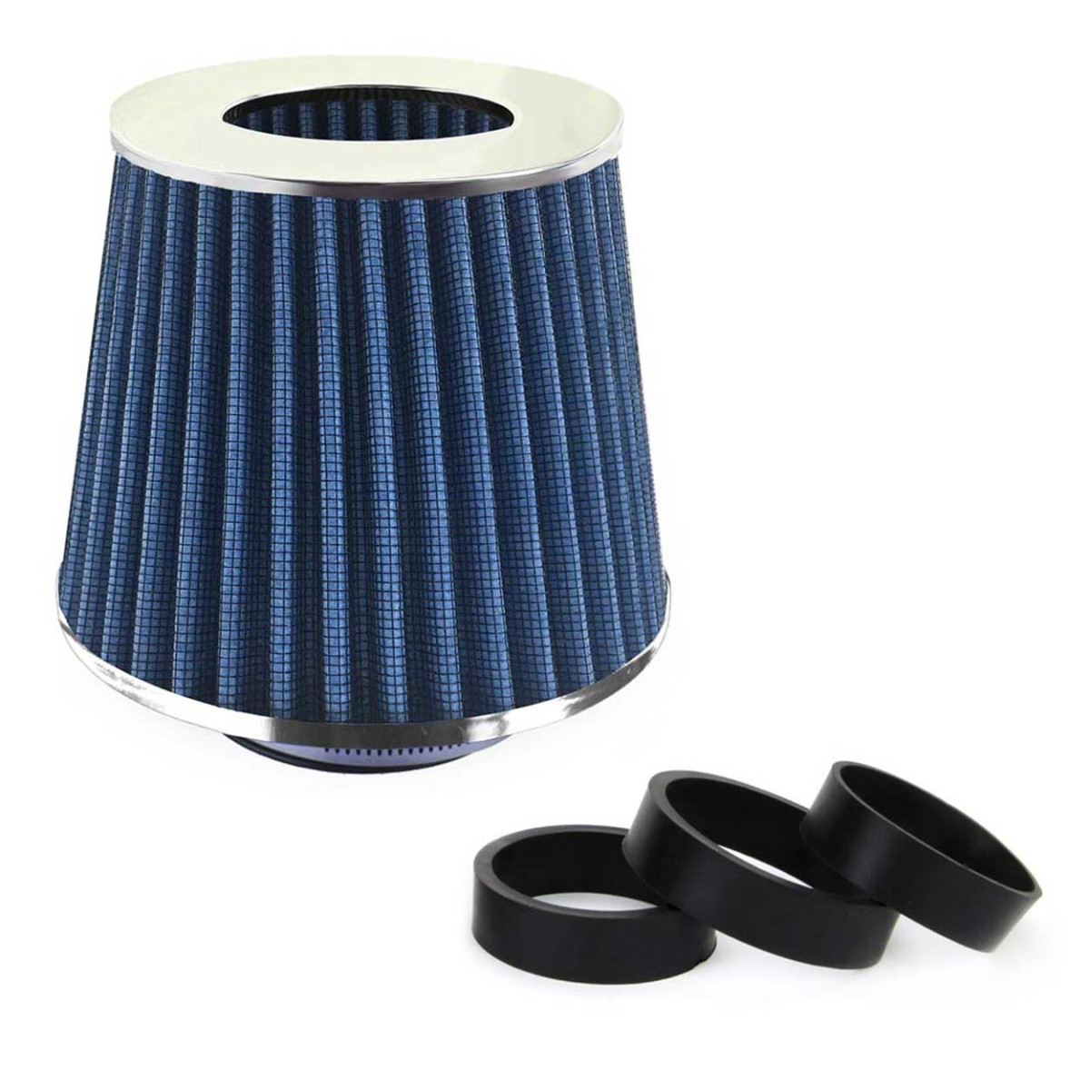 Koniskt luftfilter för bil, universal, blå, med 3 adaptrar, AMIO-02458