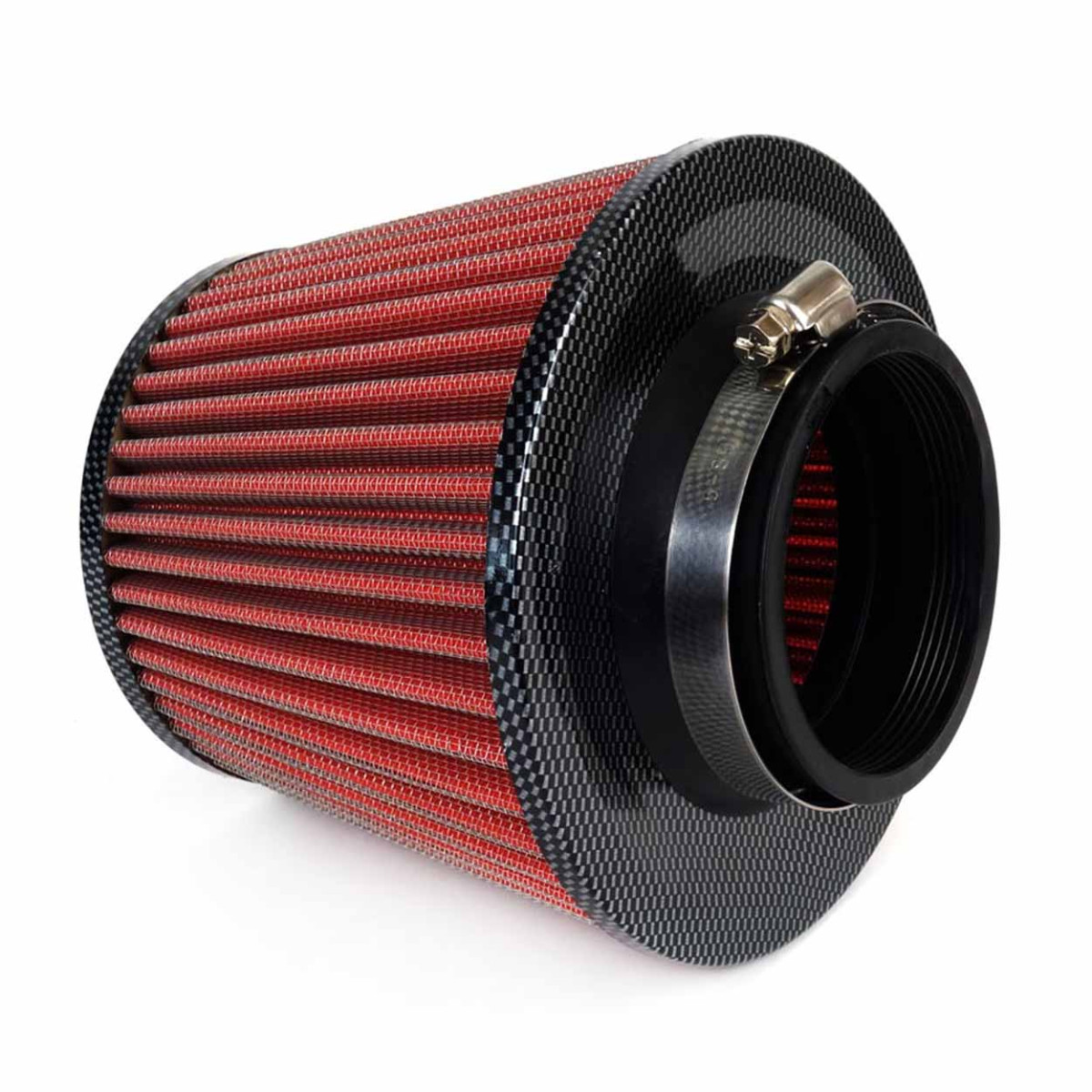 Koniskt luftfilter för bil, universal, röd/carbon, med 3 adaptrar, AMIO-01713