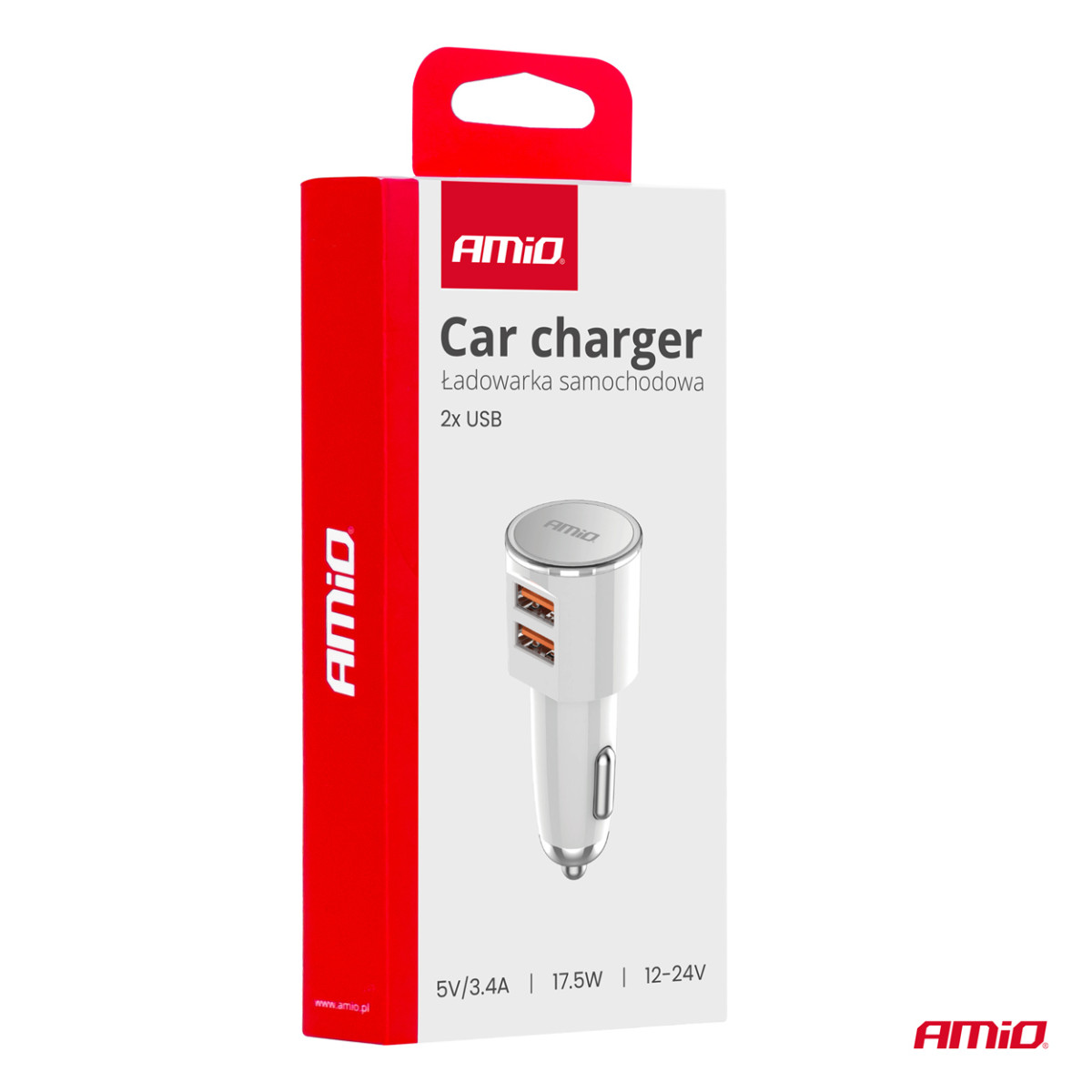Billaddare 2x USB-A 3.4A 12/24V AMiO-03888