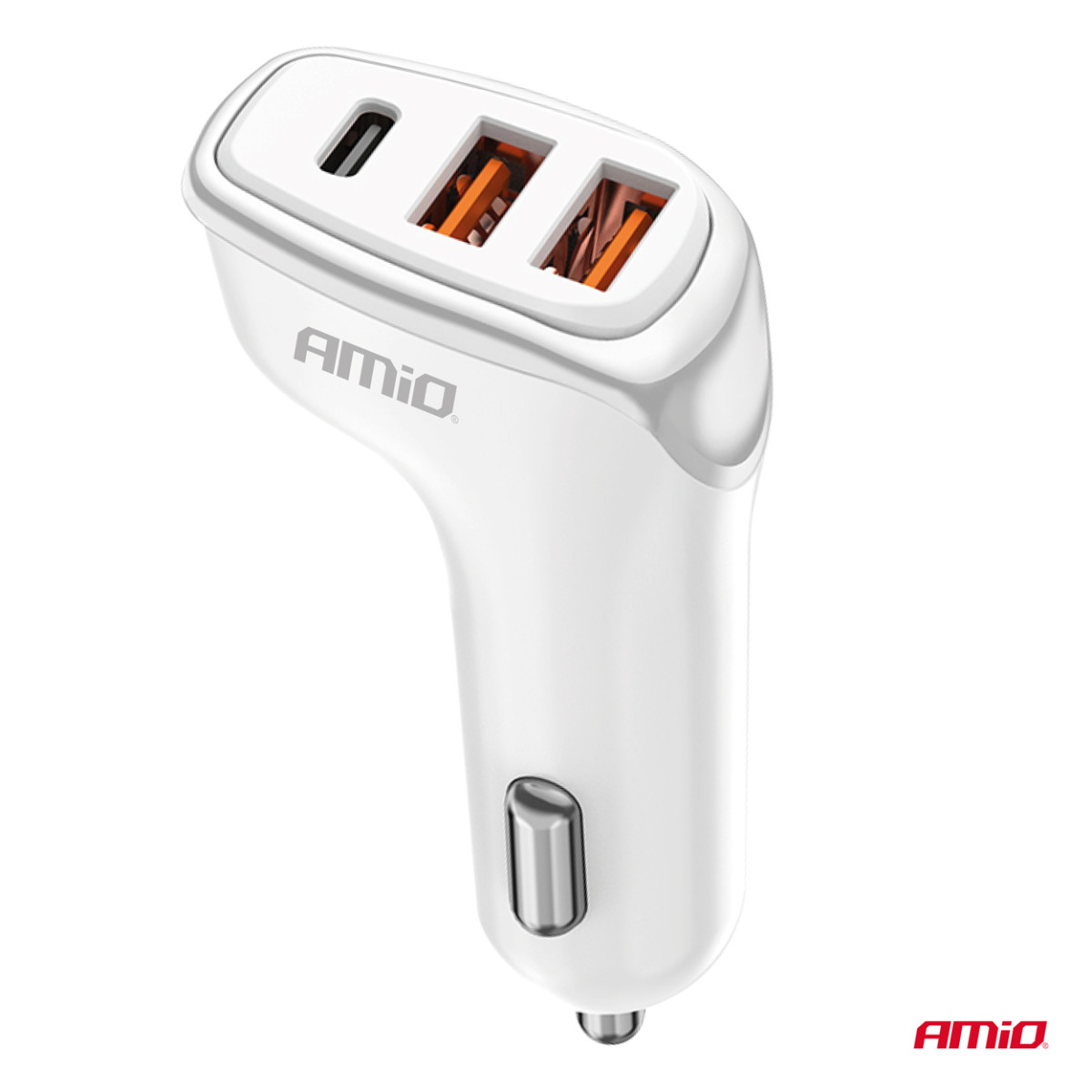 Billaddare 2x USB-A + USB-C 38W 12/24V AMiO-03886