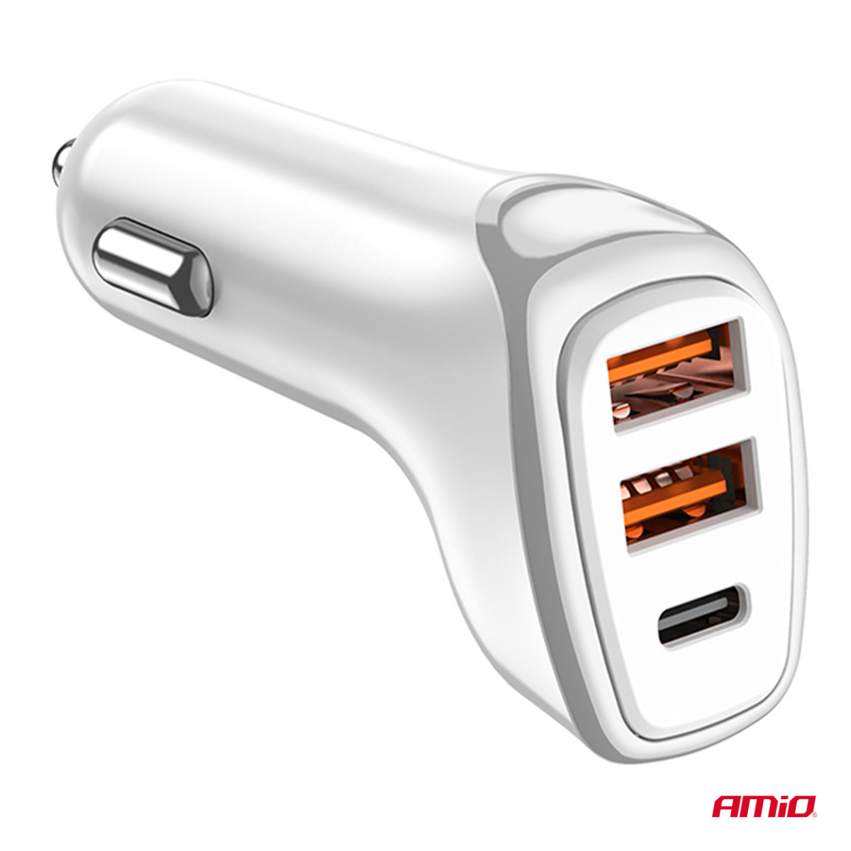 Billaddare 2x USB-A + USB-C 38W 12/24V AMiO-03886